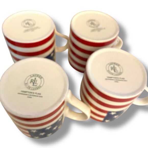 Vintage Set Of 4 RALPH LAUREN Hampton’s Flag 12oz COFFEE MUGS CUPS Americana - Picture 9 of 12